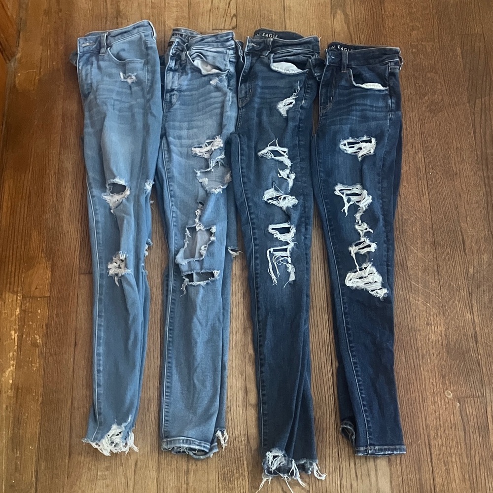 American Eagle Outfitters Distressed Skinny Jeans Duo - Light Blue & Dark Blue